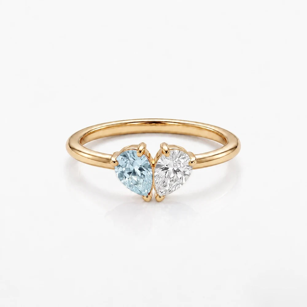 Bague Aimée en or, deux pierres de naissance en cœur