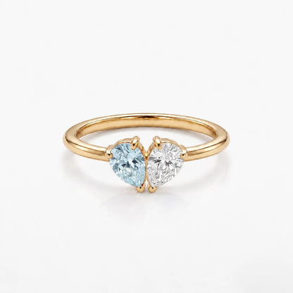 Bague Aimée en or, deux pierres de naissance en cœur
